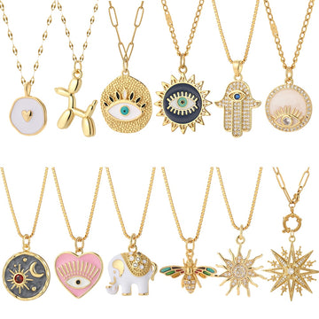 Heart Evil Blue Eye Sun Necklace for Women Cute Dog Bee Elephant Gold Color Pendant Woman's Collars Long Stainless Steel Chains - Charlie Dolly