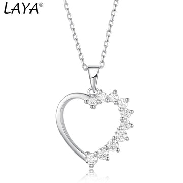 LAYA 100% 925 Sterling Silver Moissanite Necklace Heart Pendant Diamond Necklace For Women Prong Setting VVS Moissanite Heart - Charlie Dolly