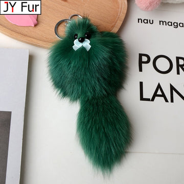 Cute Fluffy Bow-knot Fox Ball Key Chain Rings Pompom Real Fox Fur Charm Keychain Car Bag Key Ring Women Jewelry - Charlie Dolly