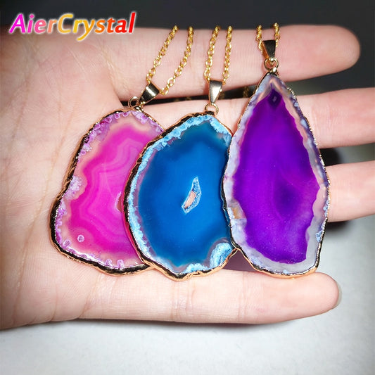 Fashion Irregular Magic Agate Piece Crystal Color Quartz Stone Natural Gold Pendant Necklace Jewelry Reiki Healing Gift - Charlie Dolly