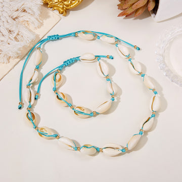 Bohemian Natural Shell Necklace & Bracelet Set for Women Fashion Hand Braided Adjustable Necklace Charm Summer Vacation Jewelry - Charlie Dolly