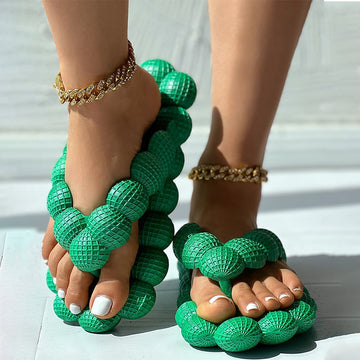 Outdoor Soft Bubble Flip Flops Summer Slides For Women Close Toe Slippers Bubble Massage Litchi Sandals Brand Sandals Men Clogs - Charlie Dolly