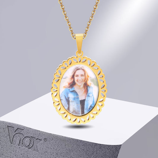Vnox Free Custom Photo Picture Necklaces for Women, Personalize Words Stainless Steel Pendant,Mothers or Lover Gifts Jewelry - Charlie Dolly