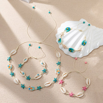 Boho Natural Shell Rope Chain Choker Necklaces for Women Kids Cartoon Starfish Turtle Choker Beach Jewelry Gift Summer Holiday - Charlie Dolly