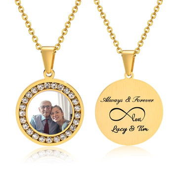 Custom Picture Photo Necklace Pendant For Women Men,Personalized Round Cubic Zirconia Necklace Stainless Steel Chain Adjustable - Charlie Dolly