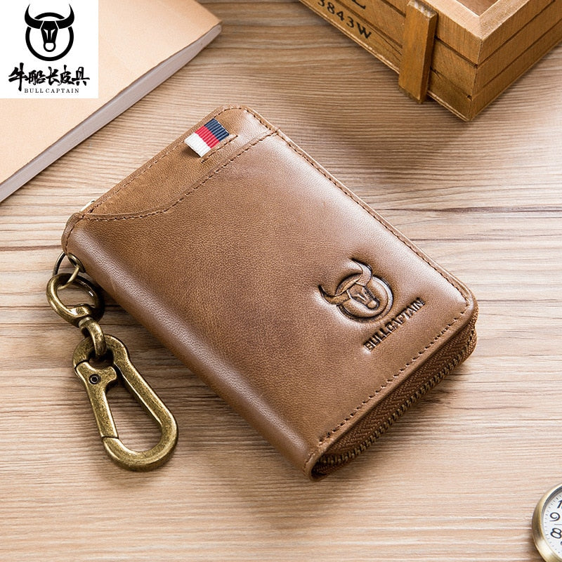 Genuine Leather Men's Waist Hanging Anti-theft Brush Cowhide Wallet Holder Keychain Zipper Coin Purse Pocket Cash Slim Vallet - Charlie Dolly