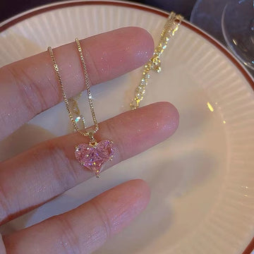LATS 2022 New Fashion Trend Unique Design Elegant Delicate Pink Love Zircon Clavicle Necklace for Women Cute Jewelry Party Gift - Charlie Dolly