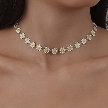 Flower Daisy Clavicle Chain Necklace for Women Girls Korean Style Sweet Short Choker Statement Wedding Bridal Jewelry Neck Chain - Charlie Dolly