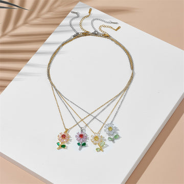 Light Luxury Zircon Sunflower Pendant Necklace Stainless Steel Fashion Plant Flower Choker Jewelry Party Gifts For Women Girls - Charlie Dolly
