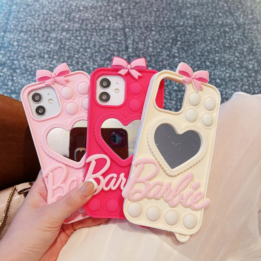 Fashion Barbie Creative Love Mirror Phone Case Anime Kawaii Cover for