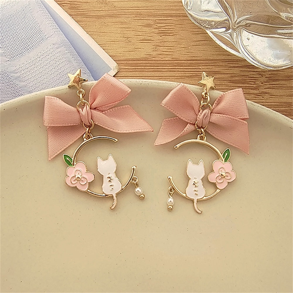 Bow Earrings, Fashion Long Gold Tassel Bow Earrings,korean