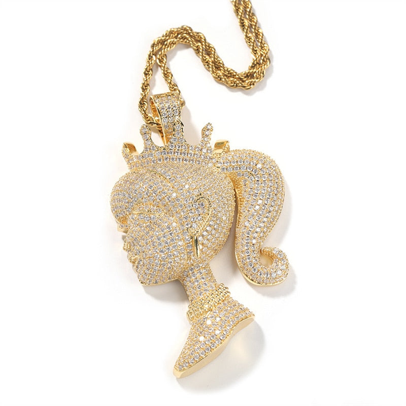 Hip Hop Bling Barbie Princess Pendant Necklace With Crystal Tennis