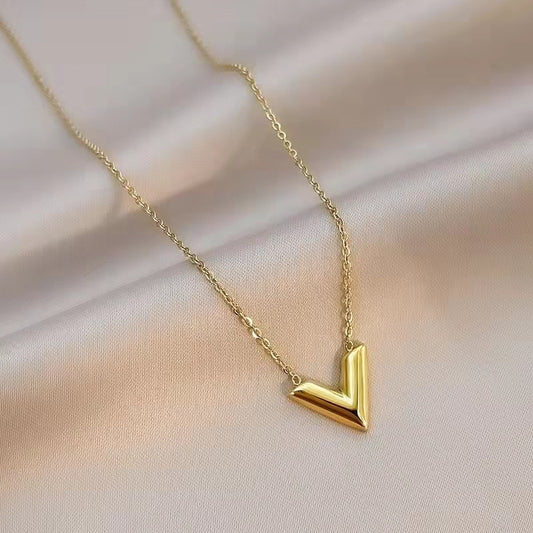 Fashion Brand V Letter Pendant Necklace For Woman Stainless Steel Women Necklace Luxury Jewelry Female  gift - Charlie Dolly