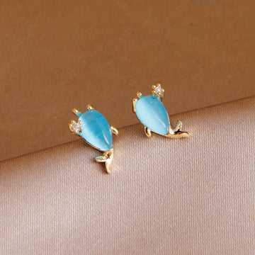 Sight Cute Opal Dolphin Earrings Fashion Brand Jewelry Delicate Crystal Ocean Animal Stud Earrings for Women Gift - Charlie Dolly