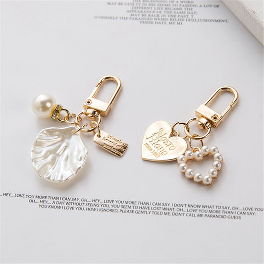 Women Girls Heart Keychain Fashion Letter Label Imitation Pearls Key Chain Pendant Handbag Hanging Accessories Keyring - Charlie Dolly