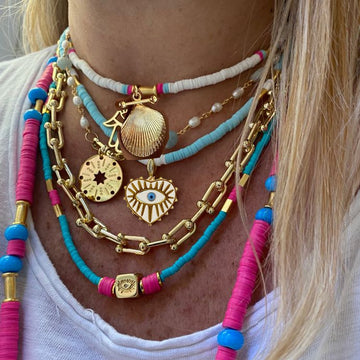 Boho Classic Vintage Jewelry Necklace For Woman heart shell Turkish Eyes Accessories Short Choker Fashion Charm - Charlie Dolly