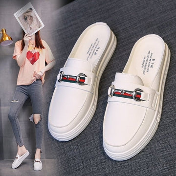 Mules Slippers Women Summer Little White Half Slippers Women 's New Net Versatile Student Flat Bottom Breathable Cool Slippers - Charlie Dolly