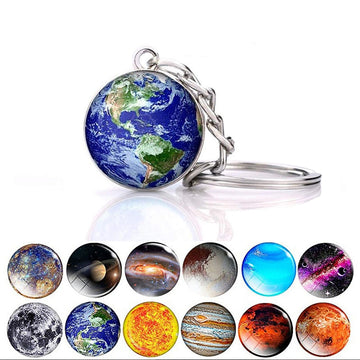 Glow In The Dark Solar System Galaxy Planet Keychain Jupter Moon Earth Mars Sun Nebula Double Side Glass Ball Key Chain Pendant - Charlie Dolly