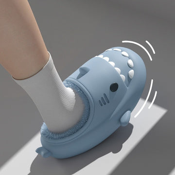 Comwarm Shark Plush Slippers For Women Men Autumn And Winter Warm Cartoon Cotton Slipper Non-Slip Waterproof Outdoor Home Shoes - Charlie Dolly