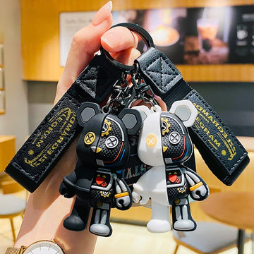 Fashion Cartoon Funny Half Skull Body Bear Keychain Fashion Punk Animal Keyring Car Bag Pendant Key Chains Couple Halloween Gift - Charlie Dolly