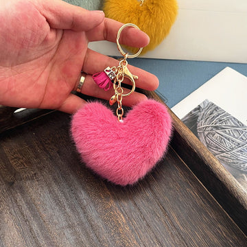 Cute Plush Heart Pendant Key Chains With Small Tassel Pompom Keyring Keychain For Women Fashion Bag Charms Ornaments Gifts - Charlie Dolly