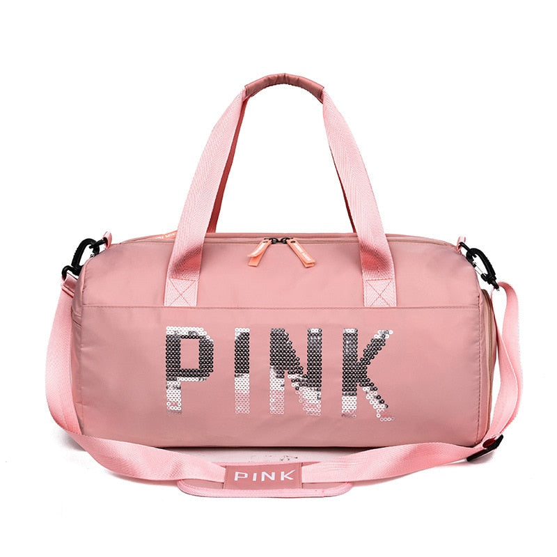 Neue Pailletten Pink Gym Bag Women Schuhfach wasserdichte Sporttaschen fur Fitnesstraining Bolsa Sac de Sport Reisetasche