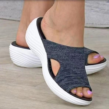 Women Open Toe Casual Slippers Breathable Outdoor Beach Platform Sandals Plus Size Solid Color Wedges Shoes Sandalias - Charlie Dolly