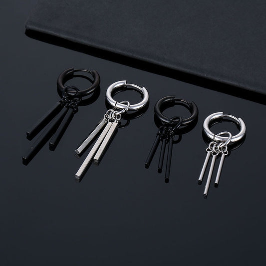 Fashion Gothic Street Hip Hop Stick Stainless Steel Black Drop Earrings For Women Men Ear Jewelry Pendant Cool Eardrop Zoro - Charlie Dolly
