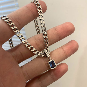New 925 Sterling Silver Square Blue Zirconia Necklace Cuban Type Choker Matching Party Gift Exquisite Women's Jewelry - Charlie Dolly