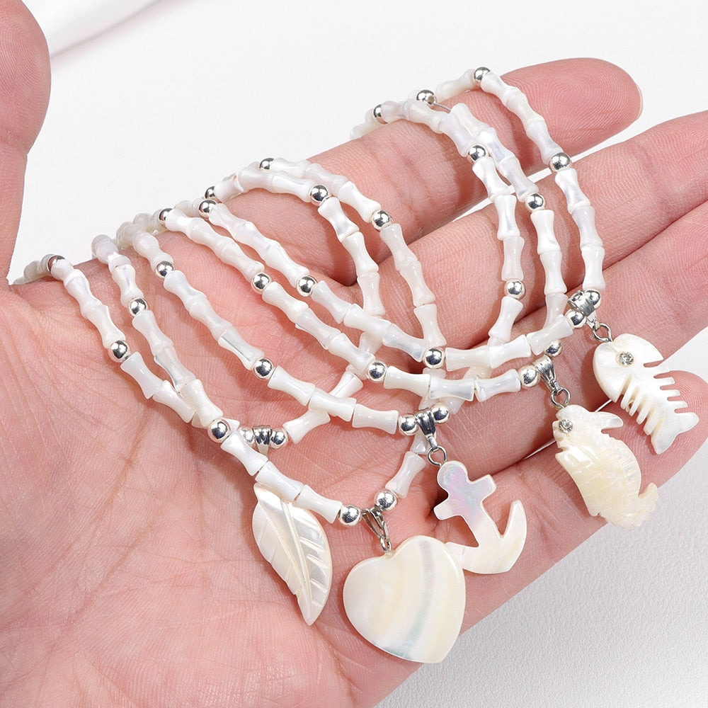 White Shell Necklace Summer Natural Mother of Pearl Shell Pendant