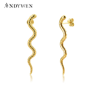 ANDYWEN 925 Sterling Silver Gold Long Line 40cm Vivid Snake Stud Earring BoA Piercing Ohrringe Pendiente 2020 Fine Jewelry - Charlie Dolly