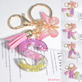 Cute Resin A-Z Initials Letter Keychain Pink Sparkle Butterfly Tassel Pendant Keyring for Women Girl Purse Handbags Jewelry Gift - Charlie Dolly