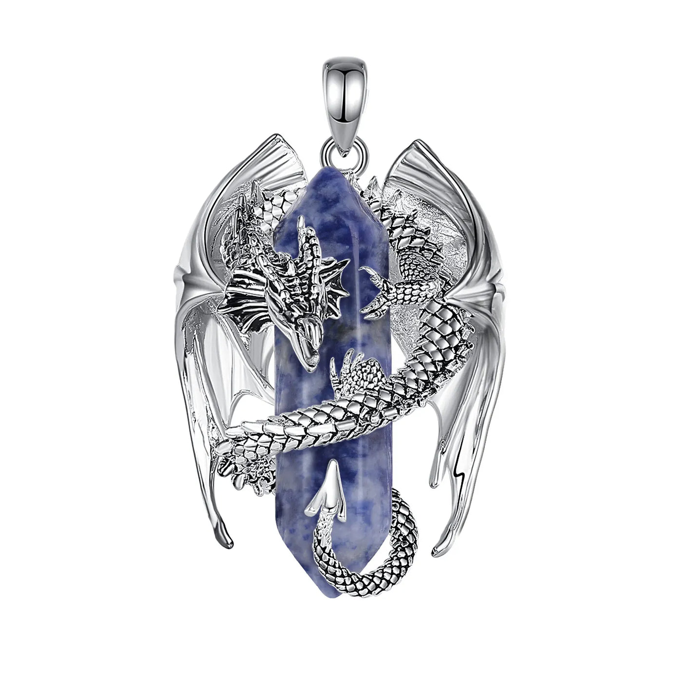 Natural Dumortierite Dragon Pendant Necklace, Hexagonal Blue Healing Crystal Amulet