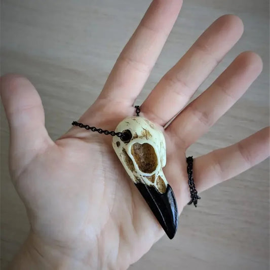 Raven Skull Necklace Halloween Jewelry Gothic Necklace, Raven Jewellery Gift Idea Spooky Scary Plague Doctor Witch