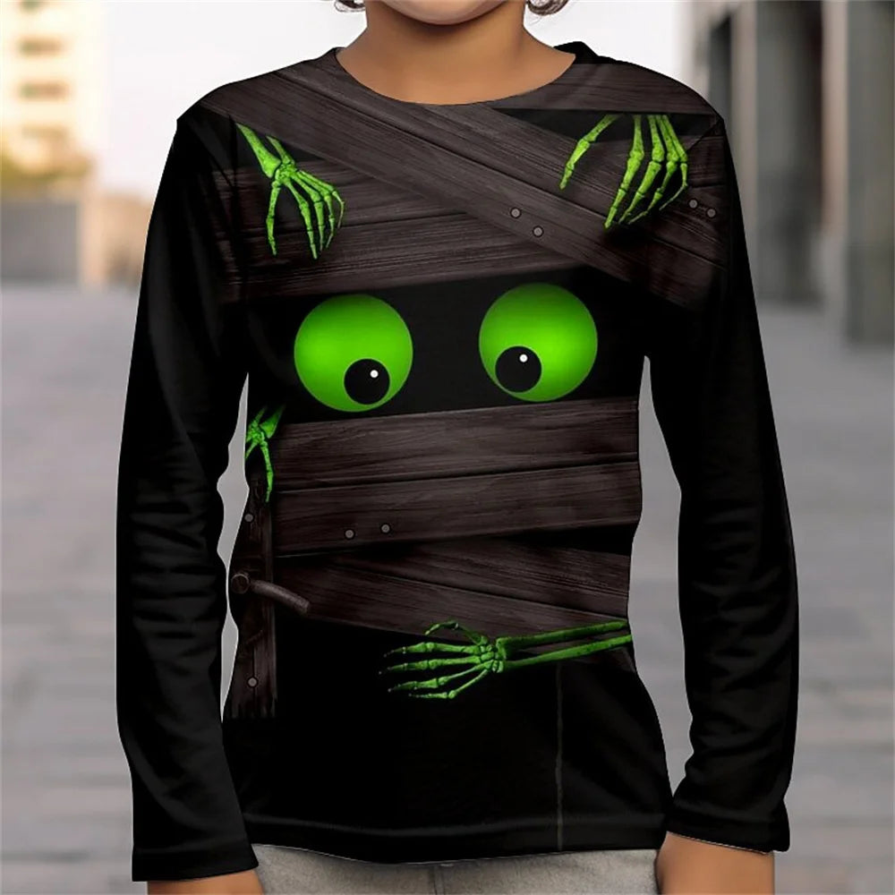 Halloween Tees 3d Skull Optical Illusion T Shirts For Children Clothes Fteenagers Boys Wear Large Eyeball T-Shirt For A Boy 2023 - Charlie Dolly