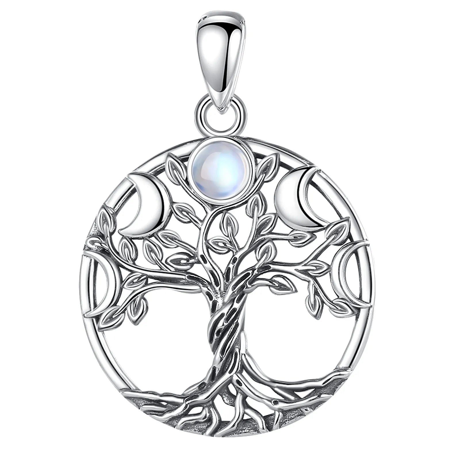 Eudora 925 Sterling Silver Tree of Life Necklace for Women Man Moon Phase Tree Triple Moon Goddess Pendant Wiccan Jewelry Gift