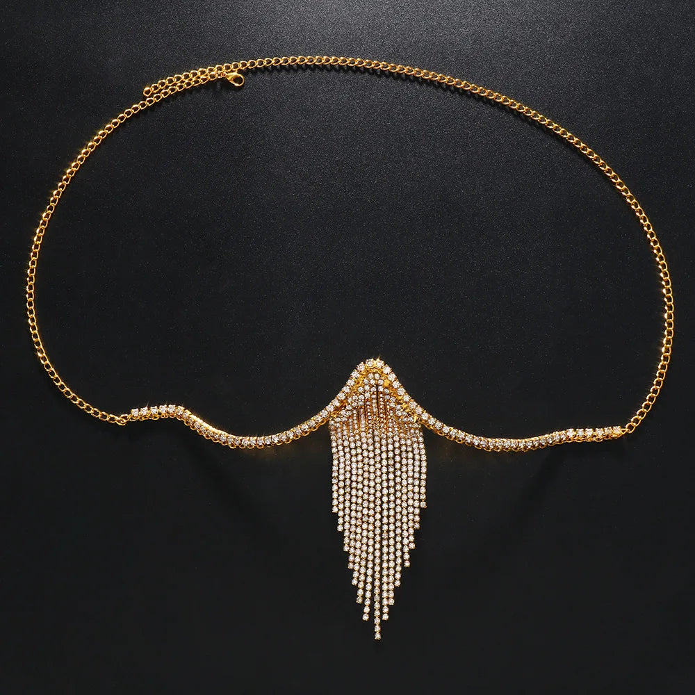 Sexy Crystal Tassel Chest Brace Chain Body Jewelry Fashion Women Bikini Top Lingerie Bra Chain Free Shipping - Charlie Dolly