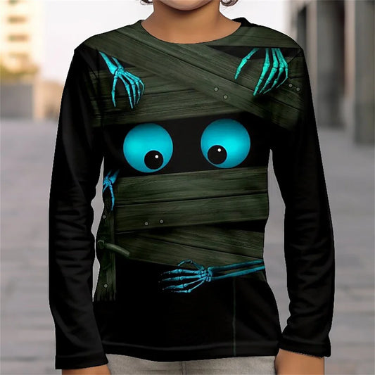 Halloween Tees 3d Skull Optical Illusion T Shirts For Children Clothes Fteenagers Boys Wear Large Eyeball T-Shirt For A Boy 2023