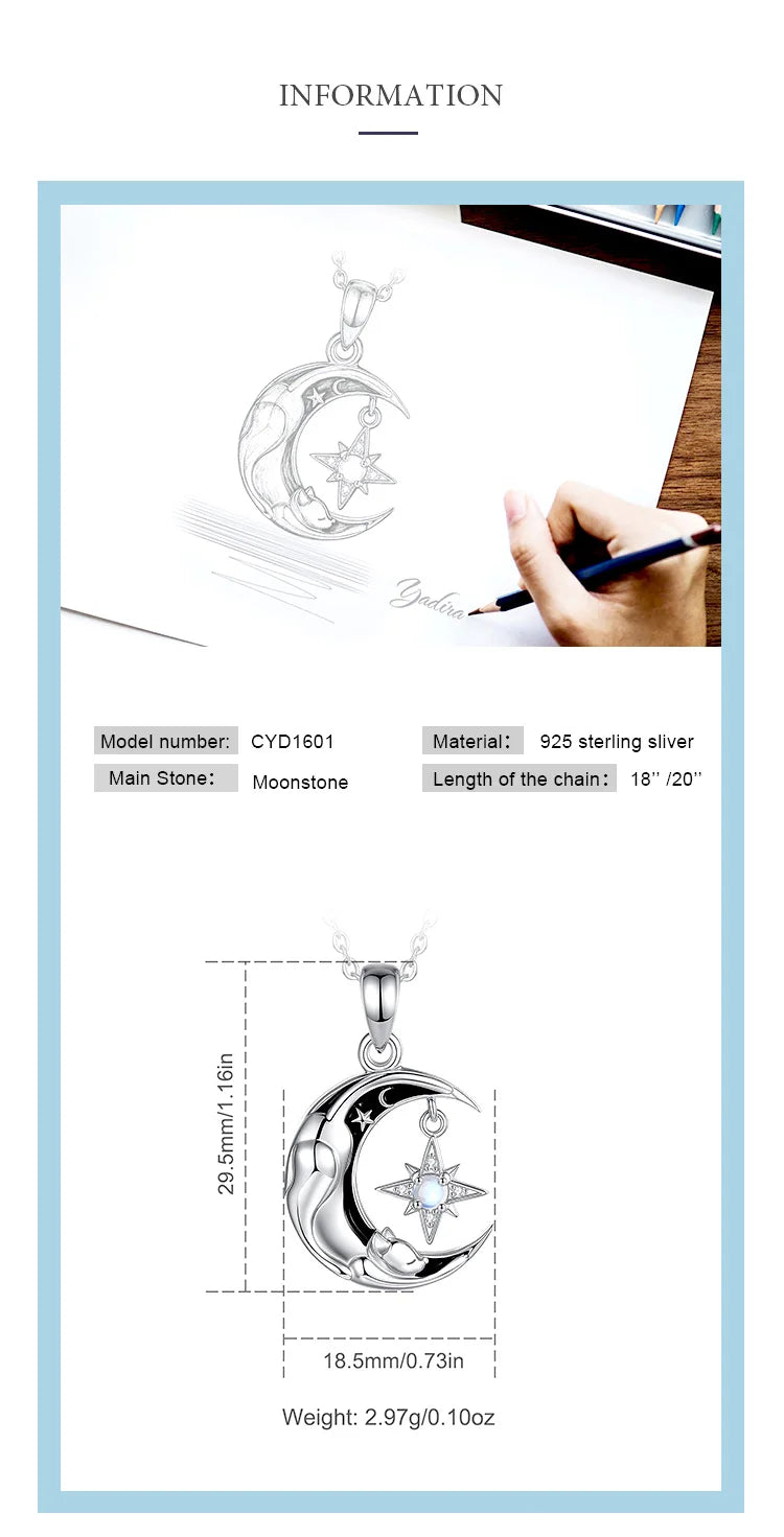 Eudora 925 Sterling Silver Celestial Moon Cat Necklace North Star Sleeping Cat Pendant Spiritual Jewelry Gift for Women Men