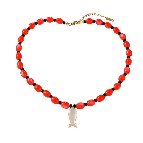 Fish, Starfish and Shell Colorful Handmade Boho Necklace
