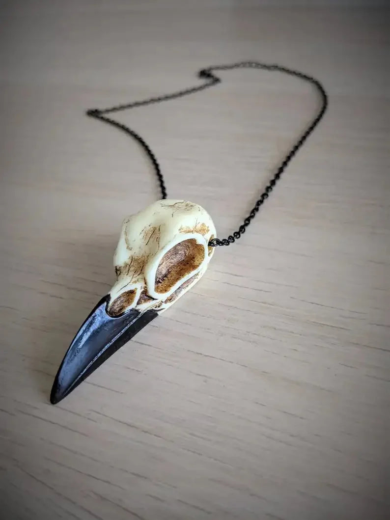 Raven Skull Necklace Halloween Jewelry Gothic Necklace, Raven Jewellery Gift Idea Spooky Scary Plague Doctor Witch - Charlie Dolly