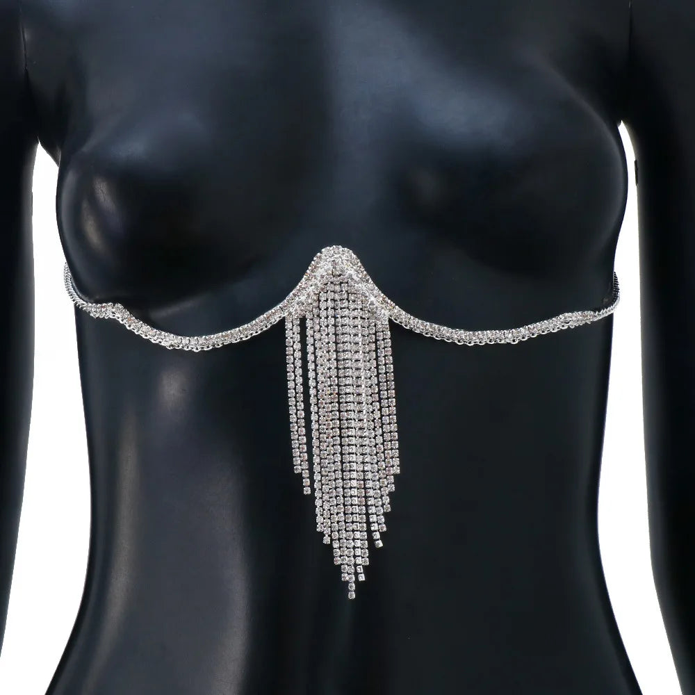 Sexy Crystal Tassel Chest Brace Chain Body Jewelry Fashion Women Bikini Top Lingerie Bra Chain Free Shipping - Charlie Dolly