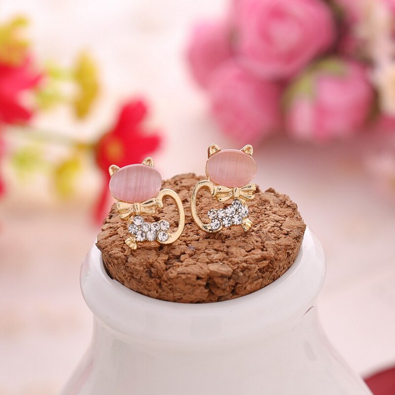 Angel and Devil Stud Earrings Asymmetric Opal Planet Astronaut Cute Animal Cat Earrings For Women Party Jewelry - Charlie Dolly