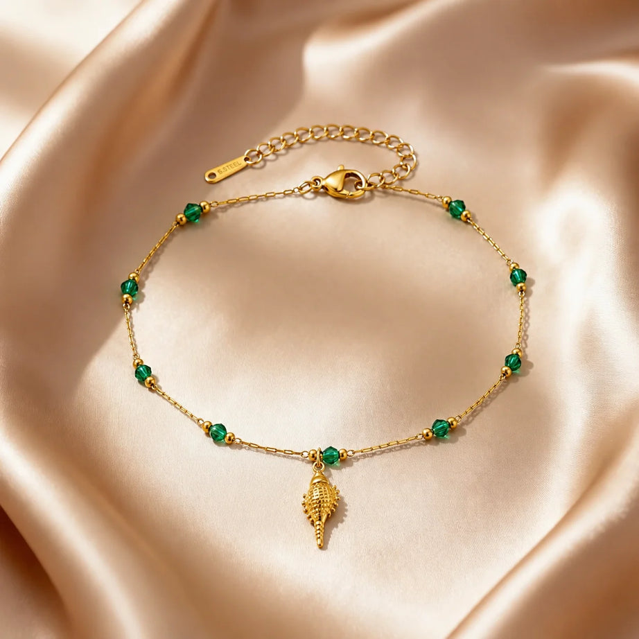 Waterproof Stainless Steel Shell and Conch Beaded Anklet
