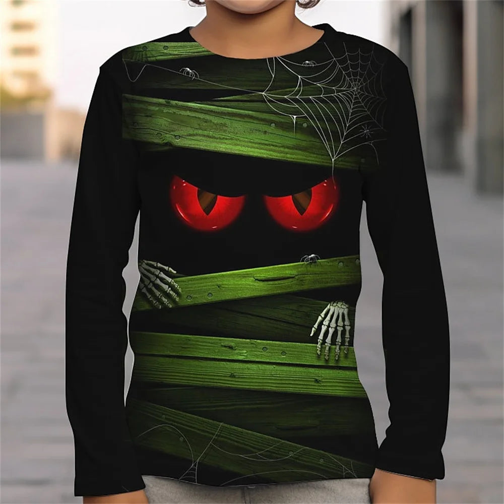 Halloween Tees 3d Skull Optical Illusion T Shirts For Children Clothes Fteenagers Boys Wear Large Eyeball T-Shirt For A Boy 2023