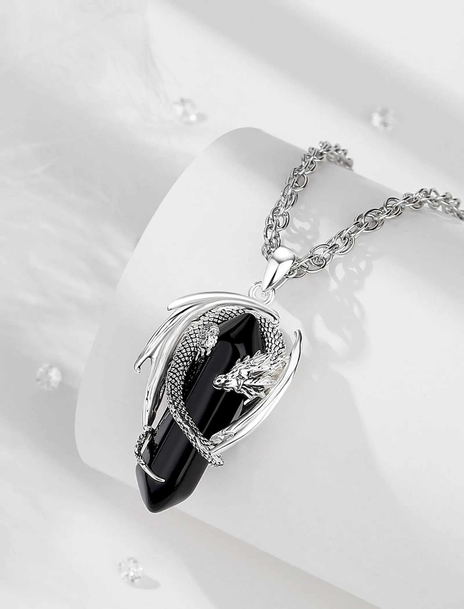 Eudora Dragon Twining Hexagonal Natural Obsidian Prismatic Necklace Punk Turquoise Amethyst Jade Pendant Malachite Jewelry Gift