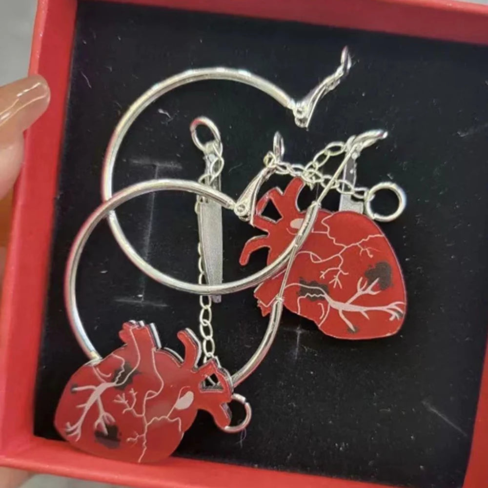 Vintage Gothic Heart Hoop Earrings Knife Inserted into Beating Heart Detachable Earring Chain Halloween Cosplay Women Jewelry - Charlie Dolly