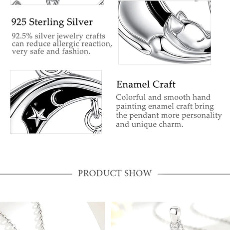 Celestial Moon Cat Necklace with Moonstone, S925 Sterling Silver
