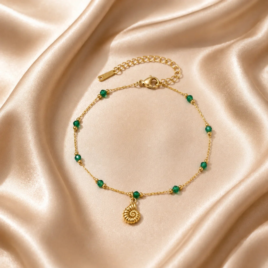 Waterproof Stainless Steel Shell and Conch Beaded Anklet