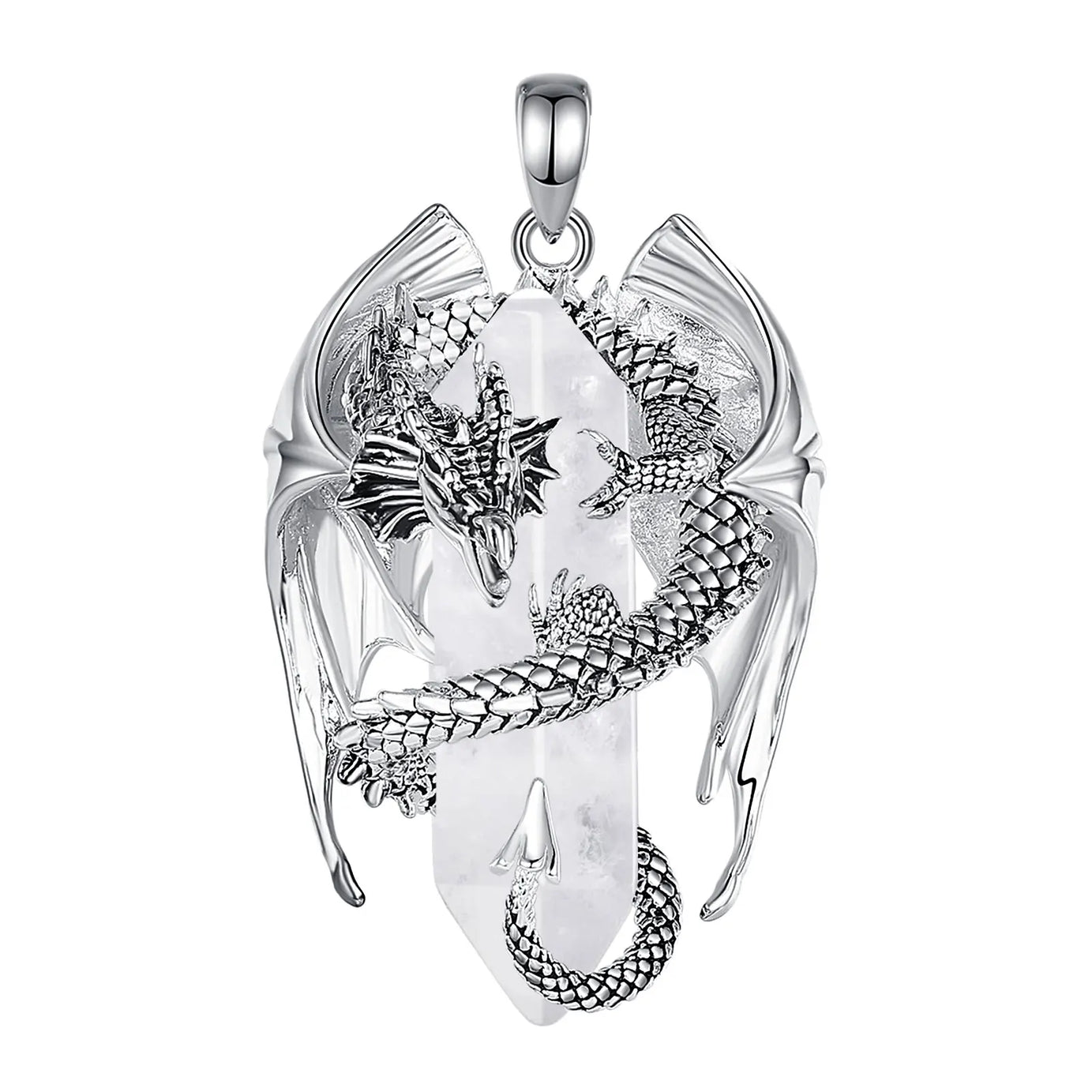 Natural Clear Quartz Dragon Pendant Necklace, Hexagonal Healing Crystal Amulet